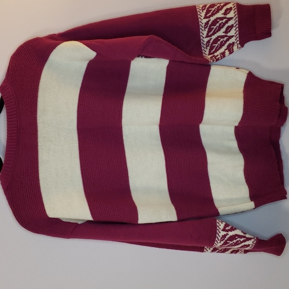 Vtg 90s Fashion Formulas Knit Purple Plum White Sweater Stripe, Leaf Design, Sm - Picture 6 of 14